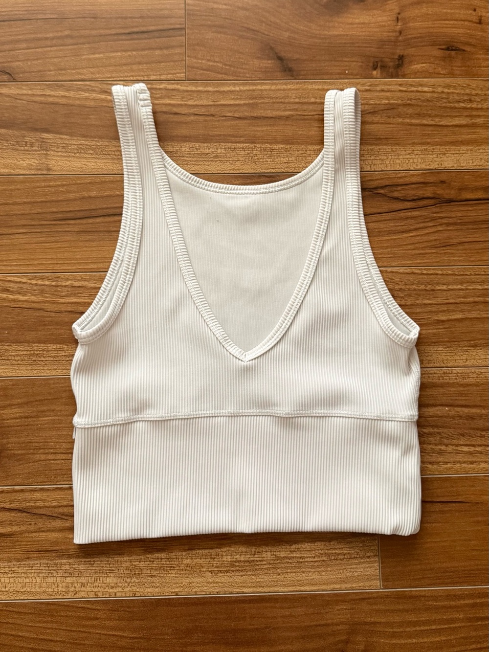 LULULEMON White Ribbed Crop Tank Top V-Neck Scoop Neck Size 2 / XS